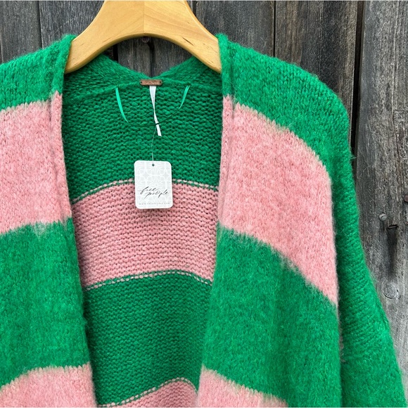 NWT Free People Mantra Cardi Cardigan Fern Green Pink Blush M/L - Picture 7 of 16